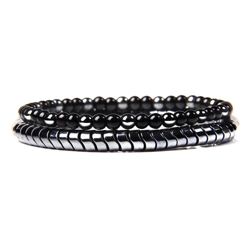 Fashion Natural Stone Beads Men Bracelet Multilayer Black Lava Onyx Beads Charm Punk Bracelet Bangles Women Jewelry Couples Gift