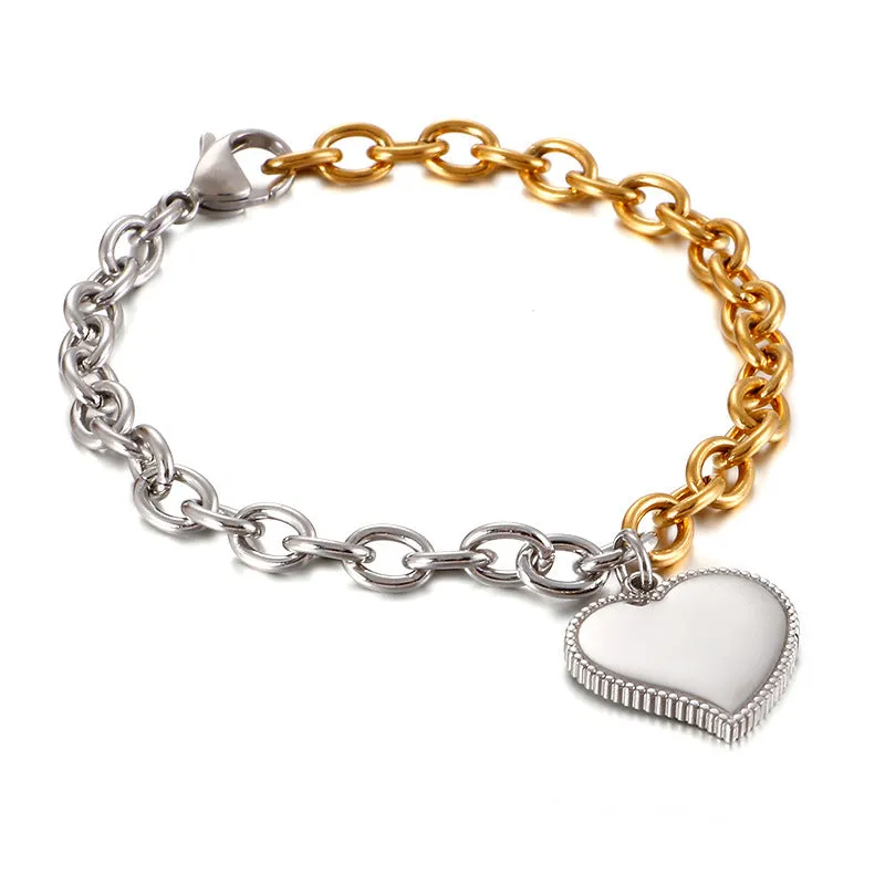 Fashion Stainless Steel Edge Heart-shaped Gold Bracelet