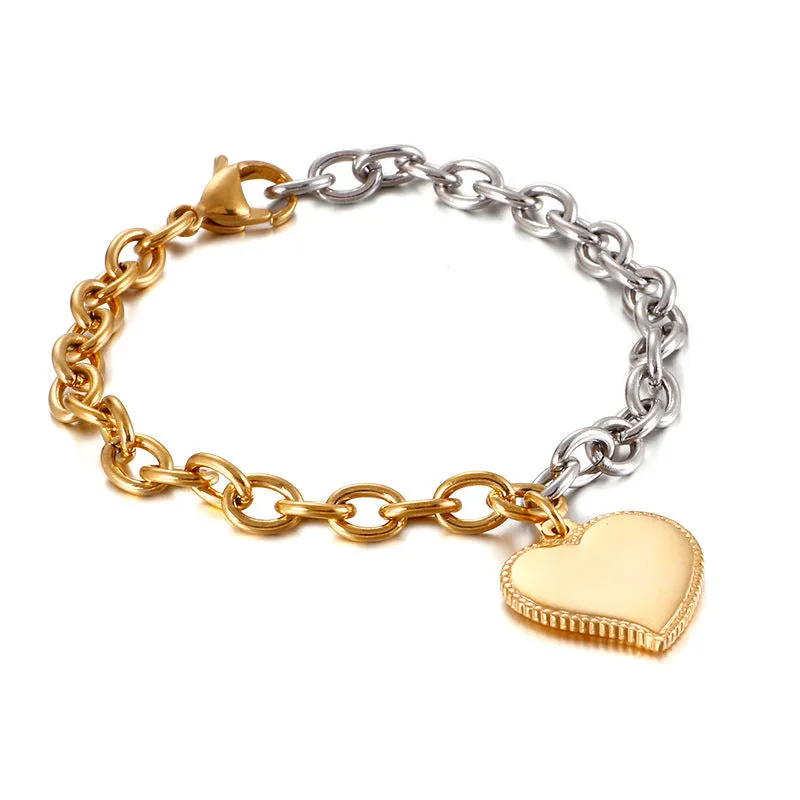 Fashion Stainless Steel Edge Heart-shaped Gold Bracelet