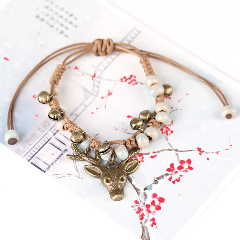 Fashionable Ceramic Antler Bracelet Bohemian Style Hand-woven Ethnic Style Retro Jewelry Natural Fine Ceramic Jewelry