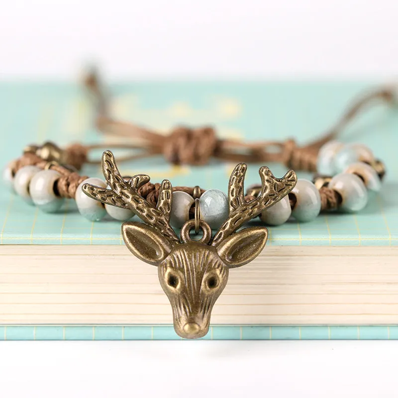 Fashionable Ceramic Antler Bracelet Bohemian Style Hand-woven Ethnic Style Retro Jewelry Natural Fine Ceramic Jewelry