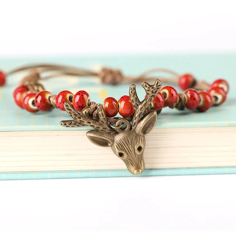 Fashionable Ceramic Antler Bracelet Bohemian Style Hand-woven Ethnic Style Retro Jewelry Natural Fine Ceramic Jewelry