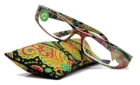 Florence, (Premium) Reading Glasses, High End Readers  1 to  6.00 Magnifying. (Paisley, Green) optical, Rectangular Frame. NY Fifth Avenue.