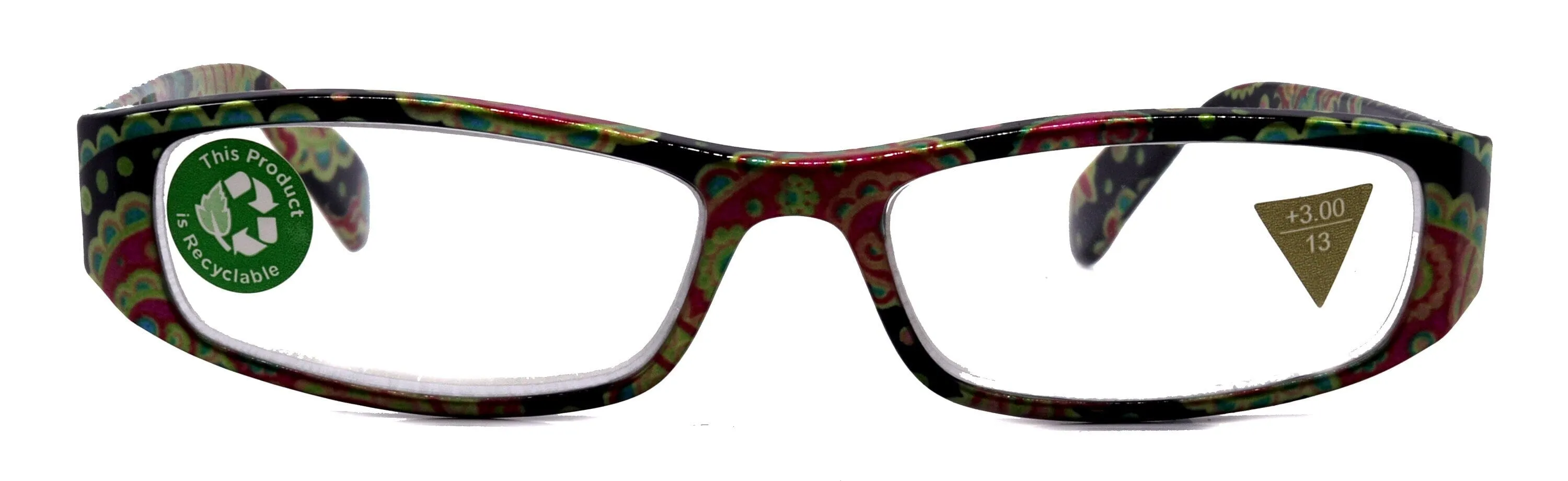 Florence, (Premium) Reading Glasses, High End Readers  1 to  6.00 Magnifying. (Paisley, Green) optical, Rectangular Frame. NY Fifth Avenue.