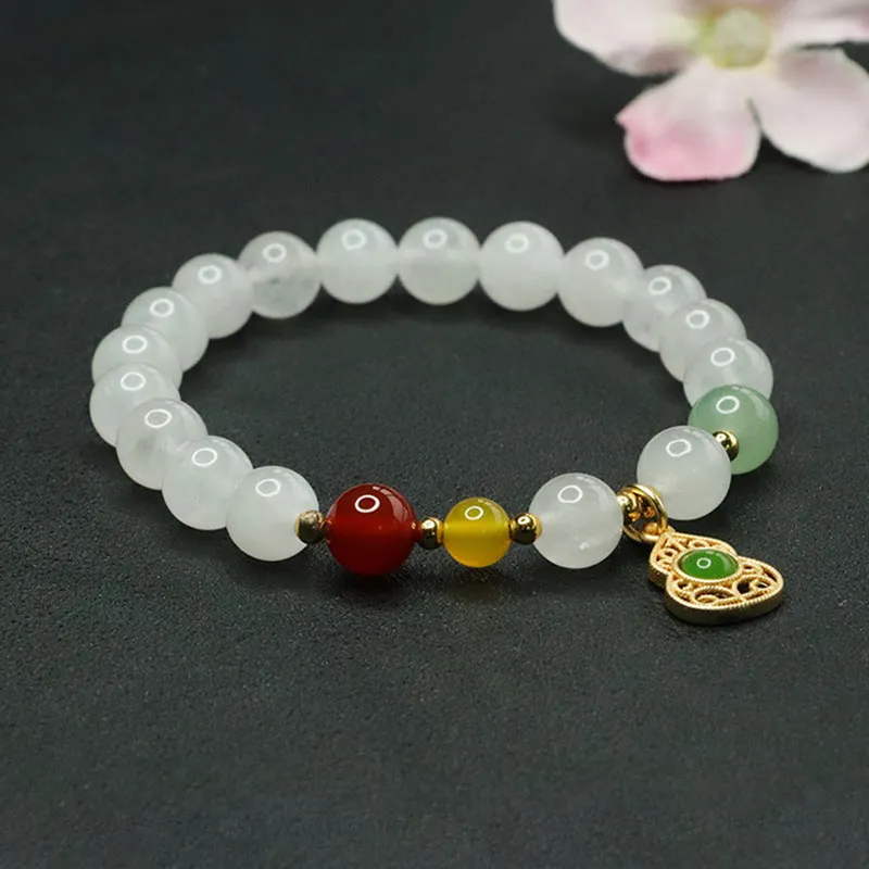 Fortune's Favor Sterling Silver Bracelet with Agate and Jade Gemstones