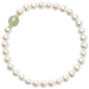 Fortune's Favor: Sterling Silver Bracelet with Natural Bright Pearl and Hetian Jade