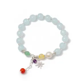 Fortune's Favor Sterling Silver Crystal and Aquamarine Bracelet with Freshwater Pearl and Strawberry Crystal Accents