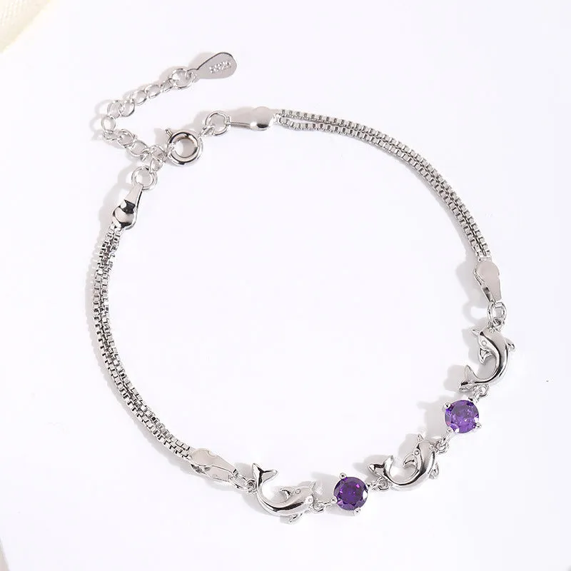 Fortune's Favor Sterling Silver Dolphin Zircon Bracelet