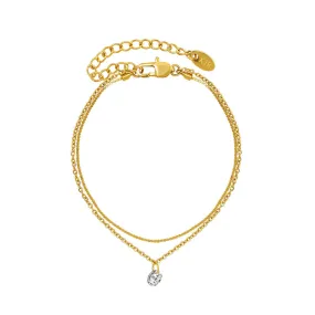 French Charm Double Layer Zircon Bracelet in Titanium Steel & 18K Gold