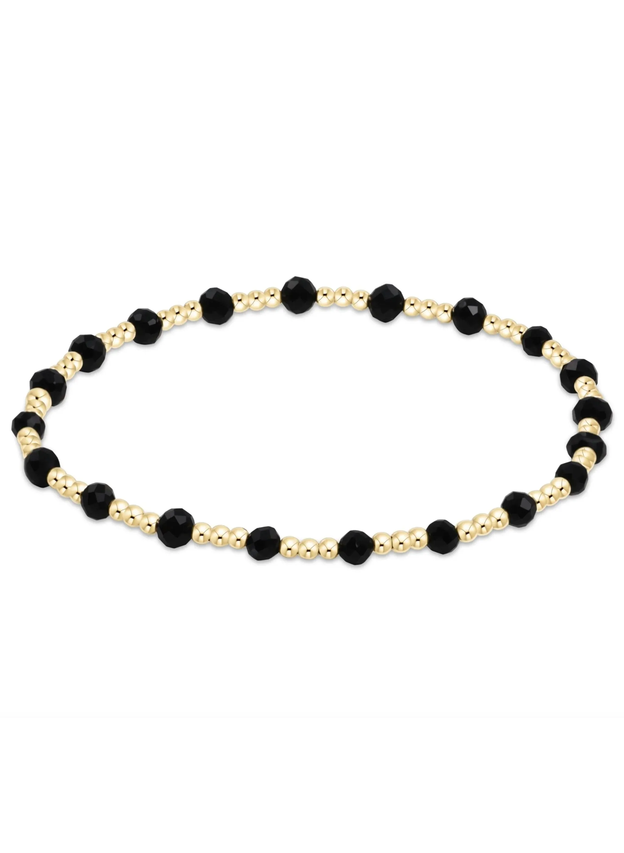 Gemstone Gold Sincerity Pattern 3mm Bead Bracelet - Faceted Onyx