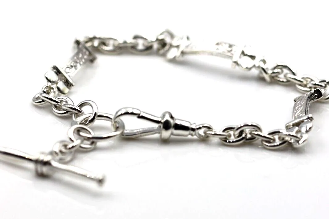 Genuine 925 Sterling Silver Antique Bracelet   Swivel   T-Bar