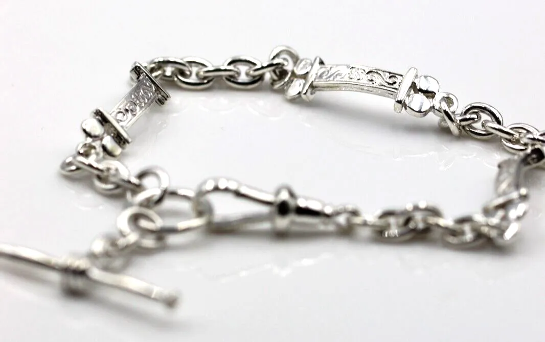 Genuine 925 Sterling Silver Antique Bracelet   Swivel   T-Bar