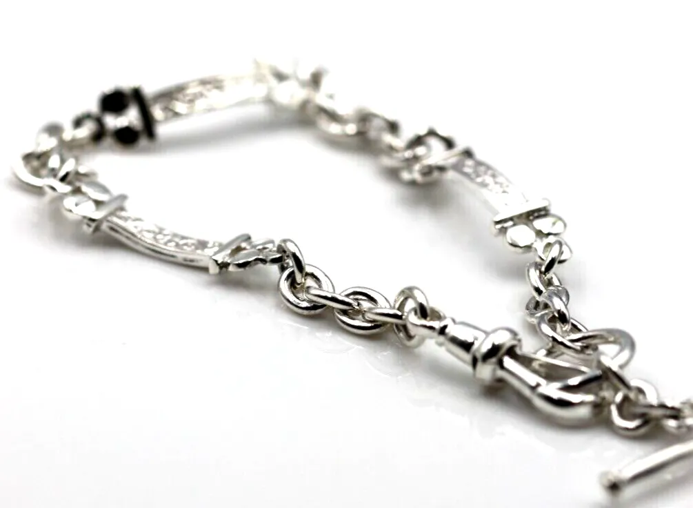 Genuine 925 Sterling Silver Antique Bracelet   Swivel   T-Bar