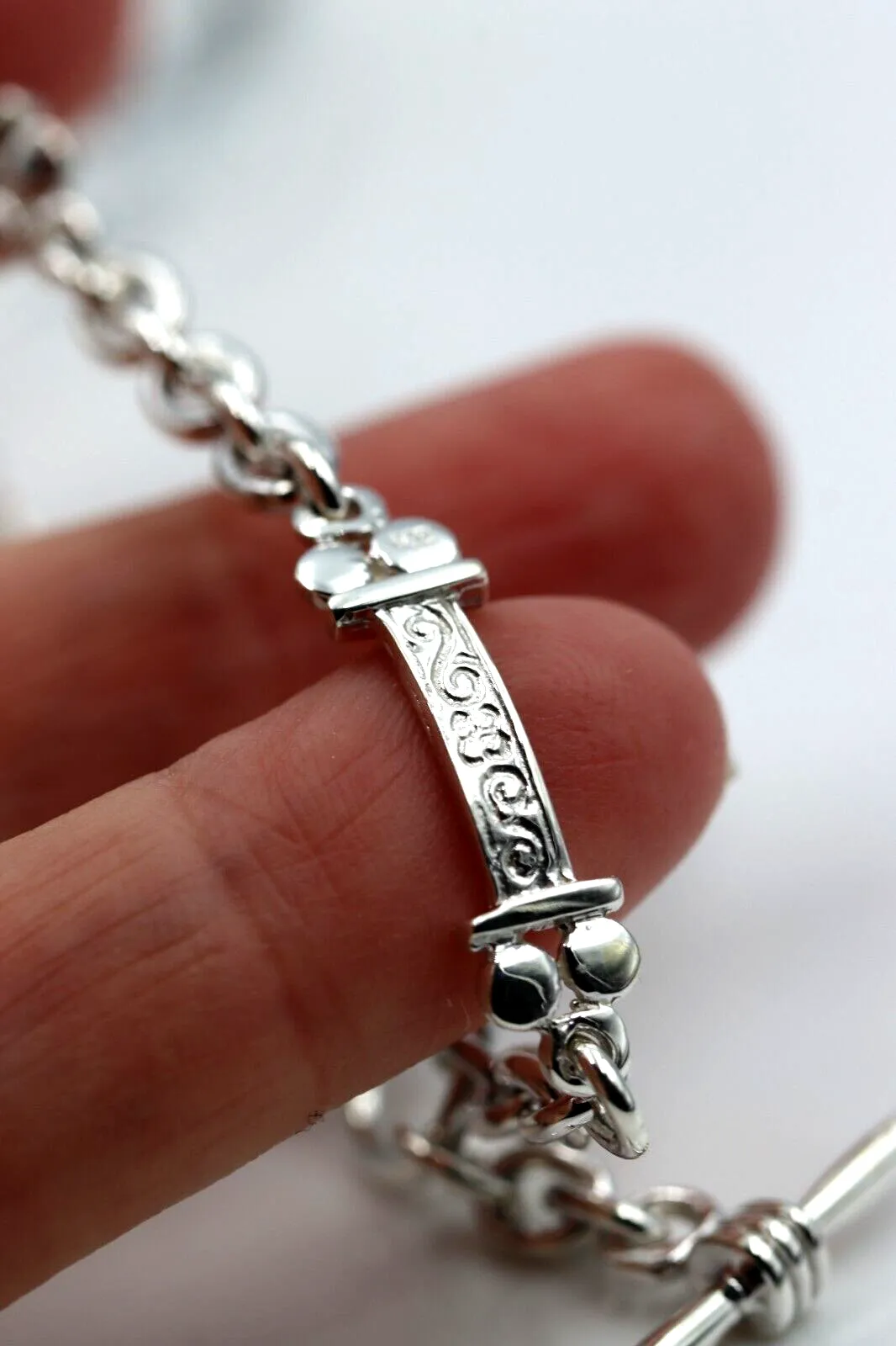 Genuine 925 Sterling Silver Antique Bracelet   Swivel   T-Bar