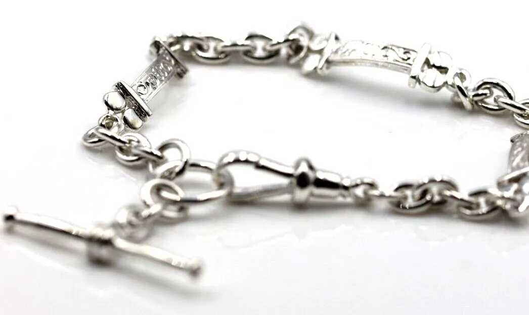 Genuine 925 Sterling Silver Antique Bracelet   Swivel   T-Bar