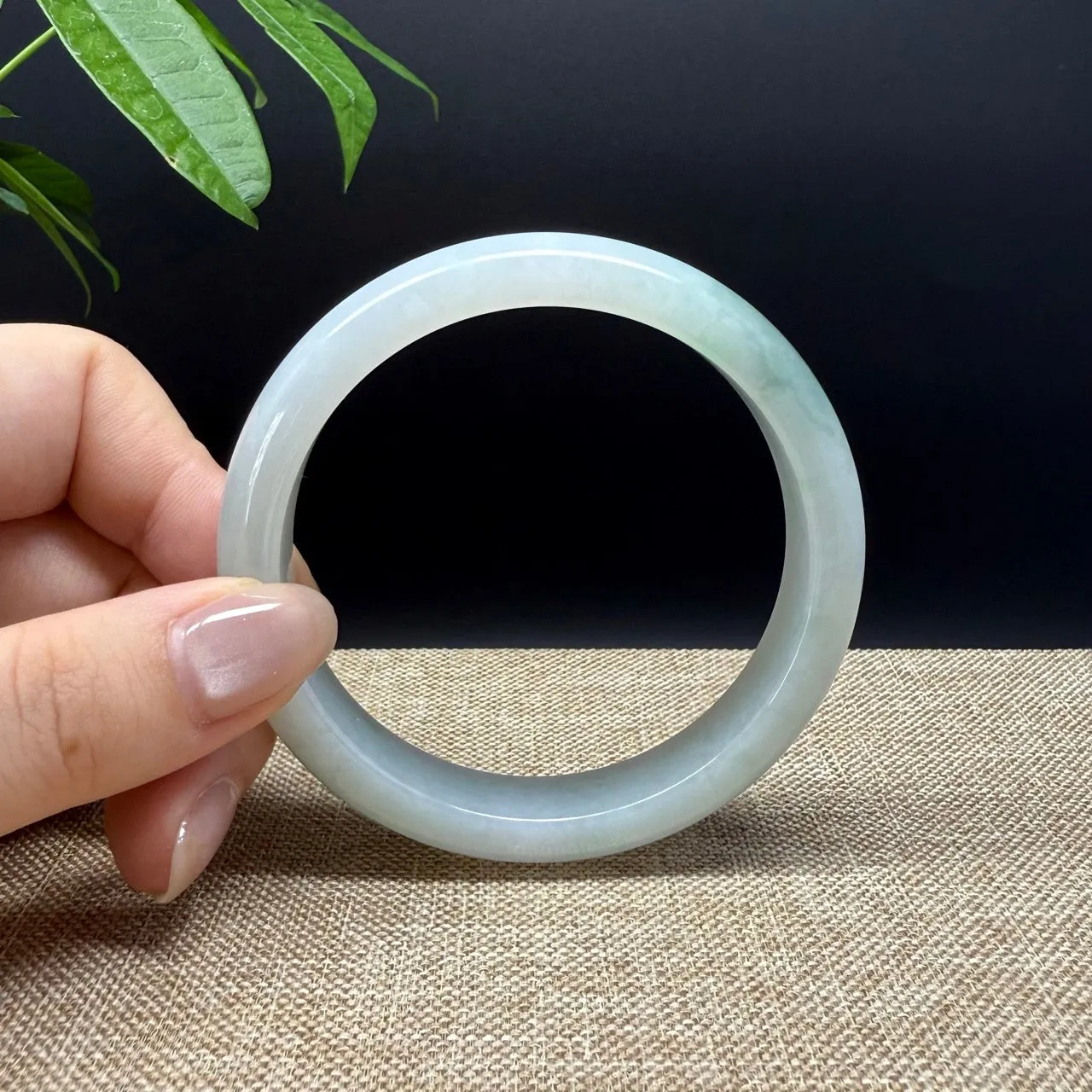 Genuine Burmese White Green Jade Jadeite Bangle Bracelet ( 59.3mm )