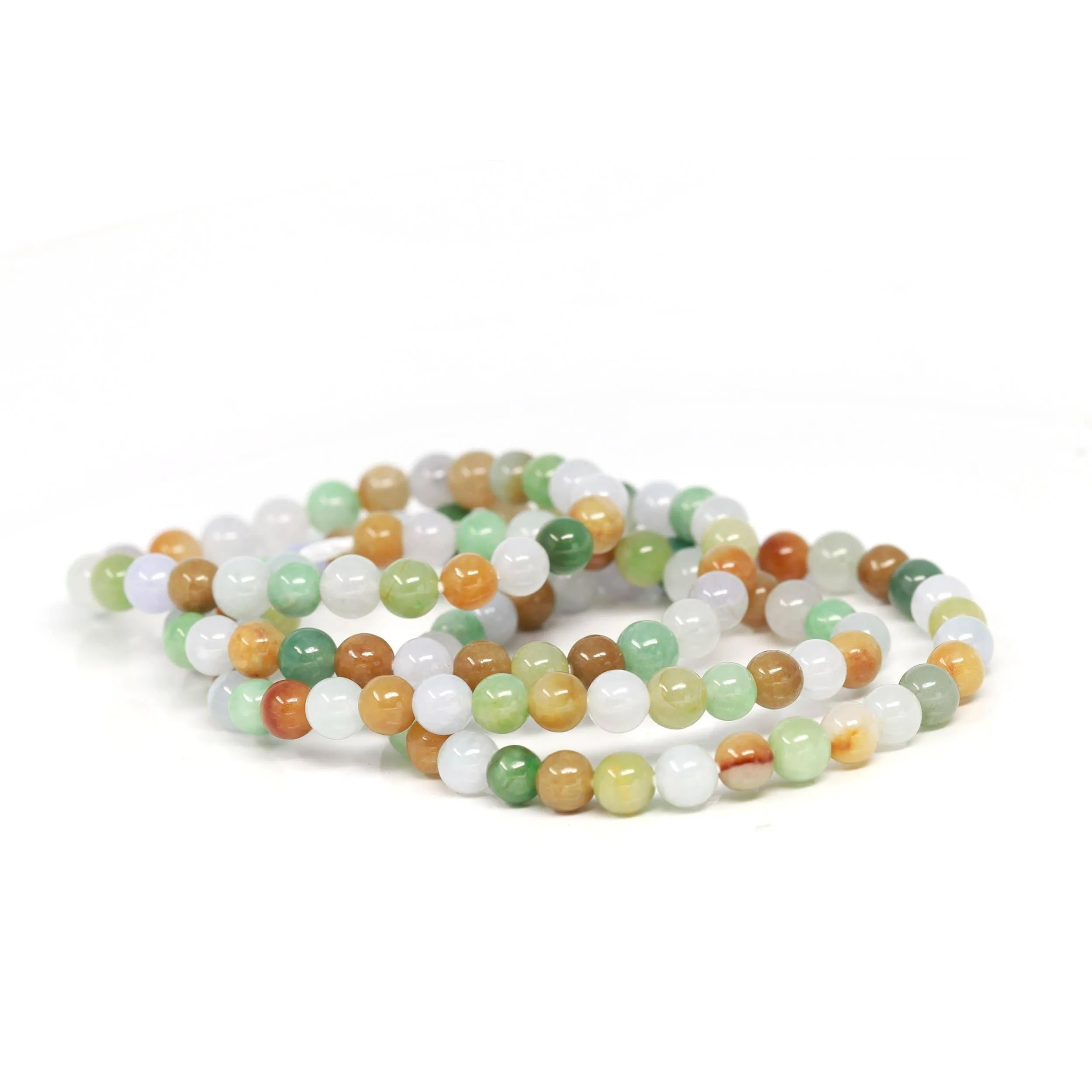 Genuine Jadeite Jade Round Multiple Colors Beads Bracelet ( 7 mm )