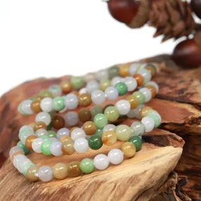 Genuine Jadeite Jade Round Multiple Colors Beads Bracelet ( 7 mm )