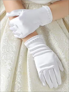 Girls Short White Pearl Gloves