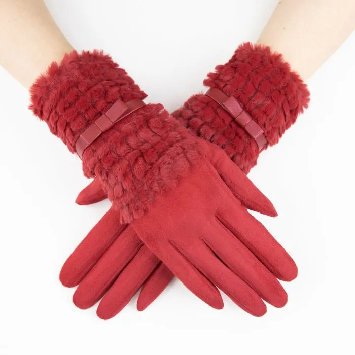 Gloves Ribbon Fur Winter Gloves for Women