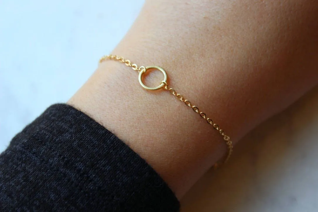 Gold Circle Bracelet, Mom Gift from Son, Geometric Bracelet, Open Circle, Karma Bracelet, Gold Karma Bracelet, Good Vibes Only, Round Charm