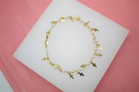 Gold Filled Cross Charm Bracelet with Pearls (I15A)