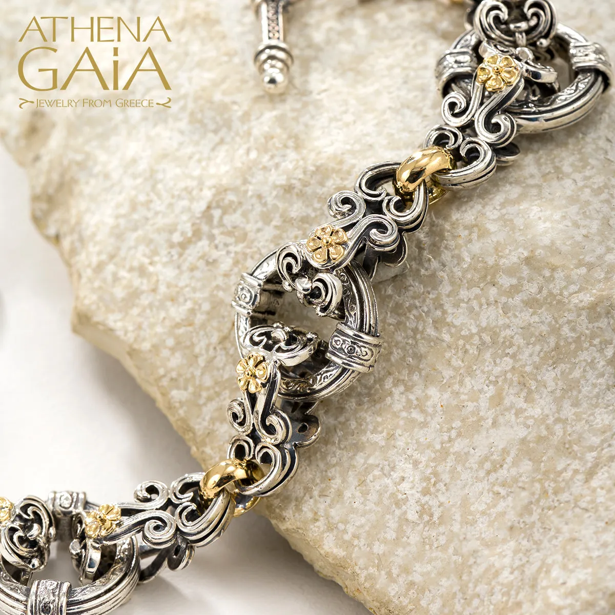 Gold Flower Circle Station Bracelet