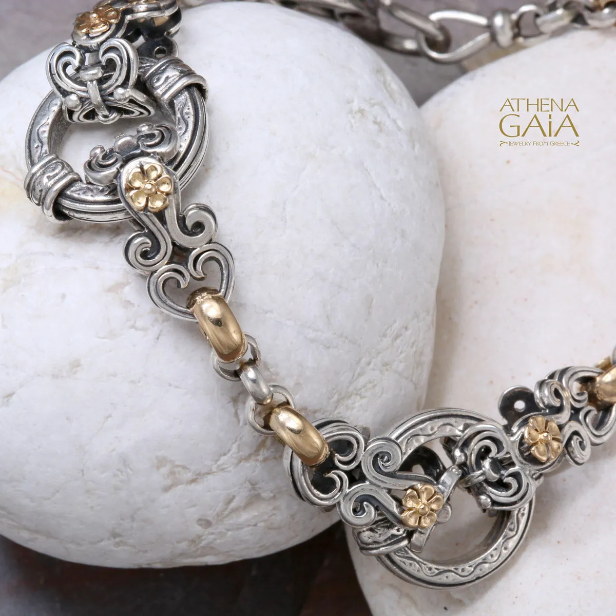 Gold Flower Circle Station Bracelet