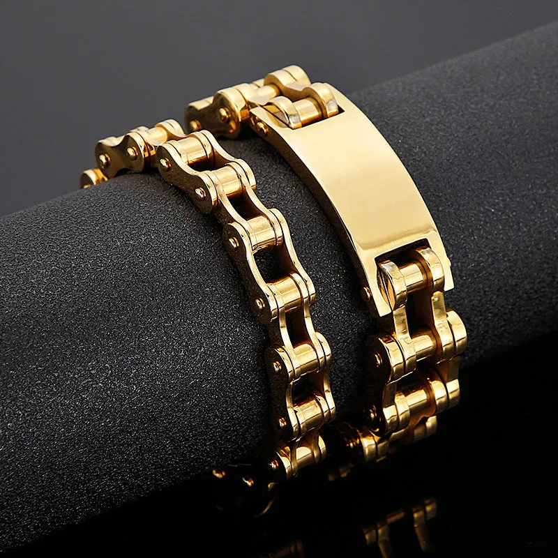 Golden Bicycle Titanium Steel Bracelet - Stylish Hip-Hop Men's Jewelry