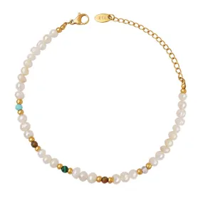 Golden Charm Boho Pearl & Stone Beaded Bracelet - Planderful Collection