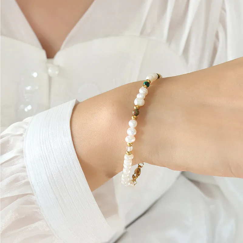 Golden Charm Boho Pearl & Stone Beaded Bracelet - Planderful Collection