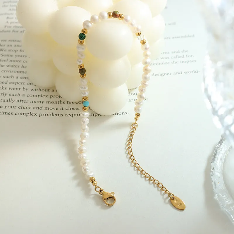 Golden Charm Boho Pearl & Stone Beaded Bracelet - Planderful Collection