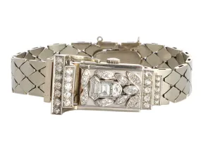 Gotham Vintage 14K White Gold Diamond Retro Flip-Top Watch Bracelet