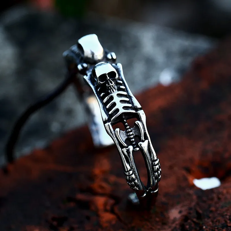 Gothic Punk Reaper Skull Titanium Steel Bracelet for Men - Retro Open Hand Jewelry