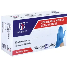 GP Craft Blue Nitrile Exam Gloves (5 Mil) Powder Free, Latex Free, 1,000 Gloves - 100% Recyclable