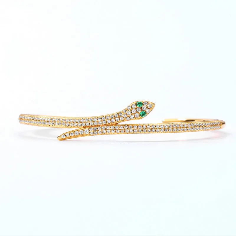 Green Eye Snake Zircon Opening Sterling Silver Bracelet