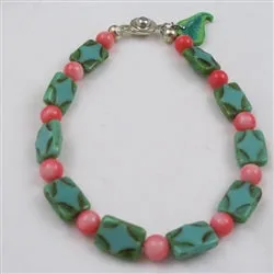 Green Picasso and Pink  Gemstone Handcrafted Bracelet