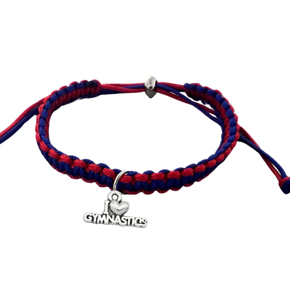 Gymnastics Charm Multi Colored Rope Bracelet - Pick Colors