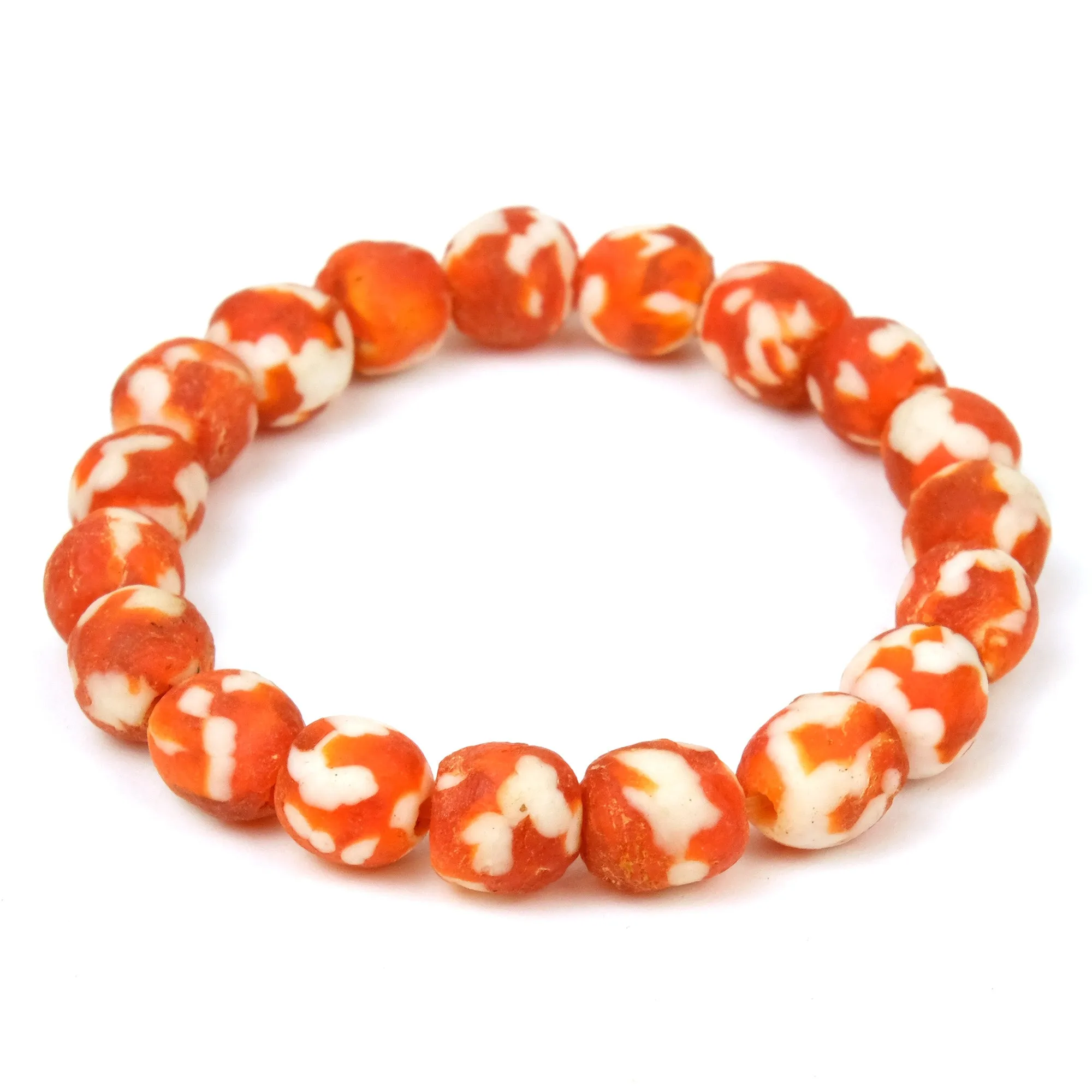 Hand Cast Marbled Powder Glass Bead Stretch Bracelet