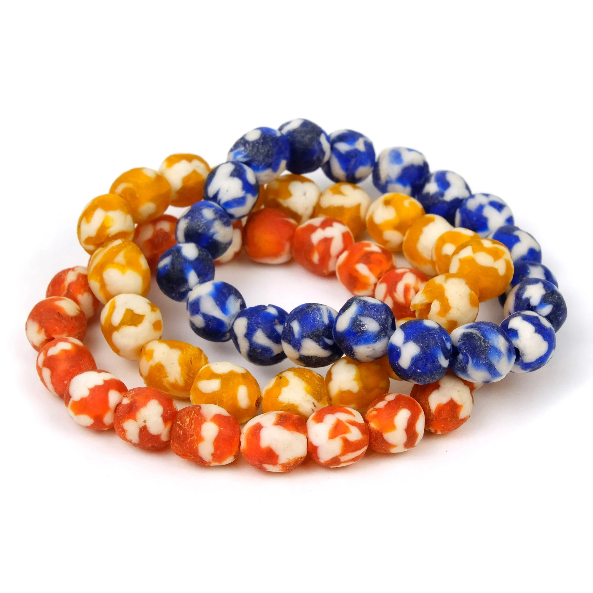 Hand Cast Marbled Powder Glass Bead Stretch Bracelet