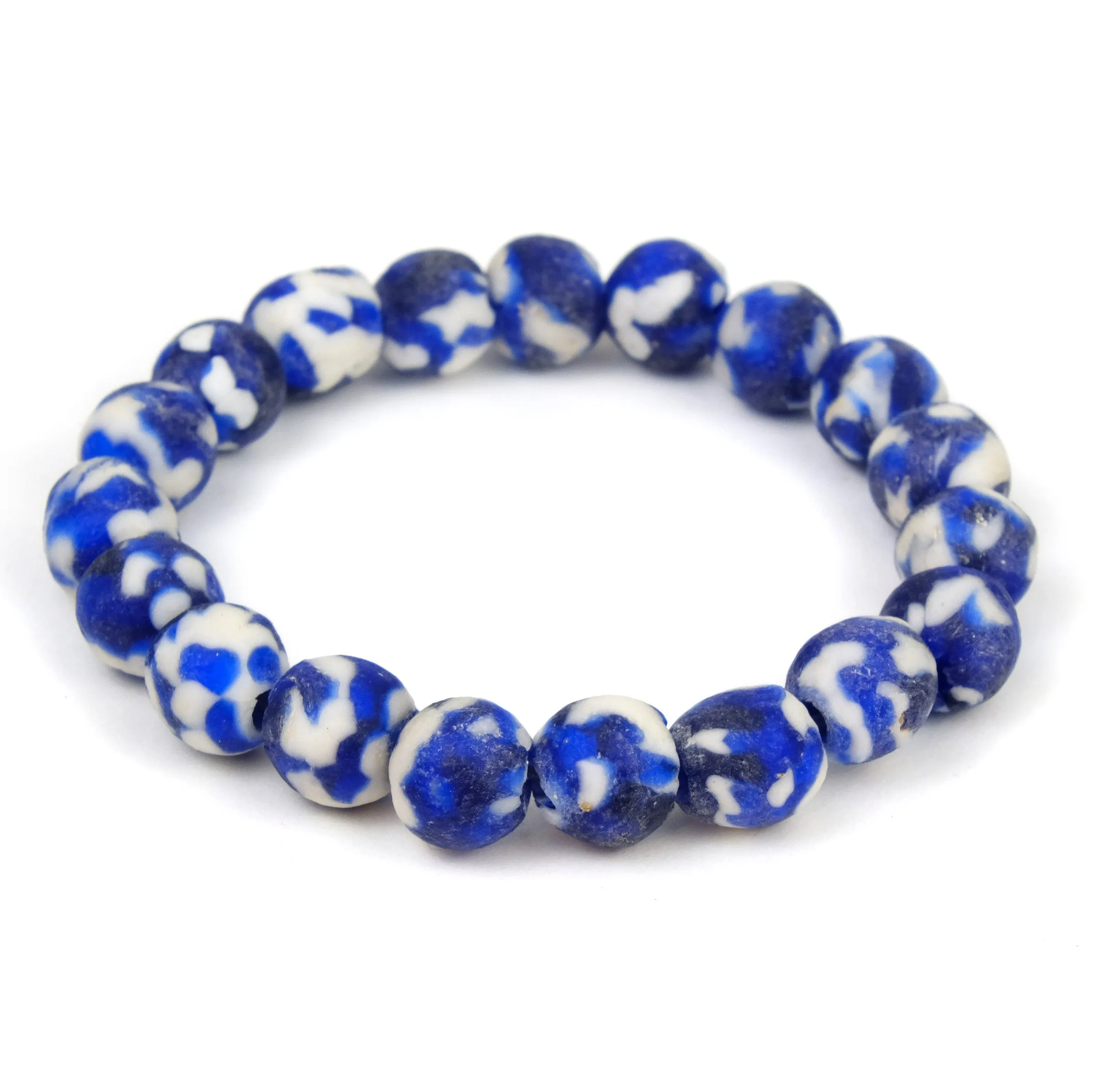 Hand Cast Marbled Powder Glass Bead Stretch Bracelet