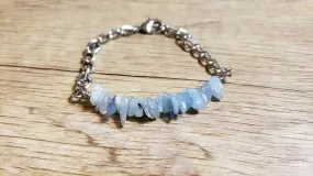 Hand Crafted All Natural Aquamarine Gemstone & Chain Bracelet. Adjustable to 7.25" with Lobster Claw Clasp