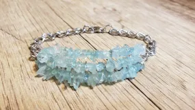 Hand Crafted All Natural Espirito Aquamarine Gemstone & Chain Bracelet. Triple Strand, Adjustable to 7.5" with Lobster Claw Clasp