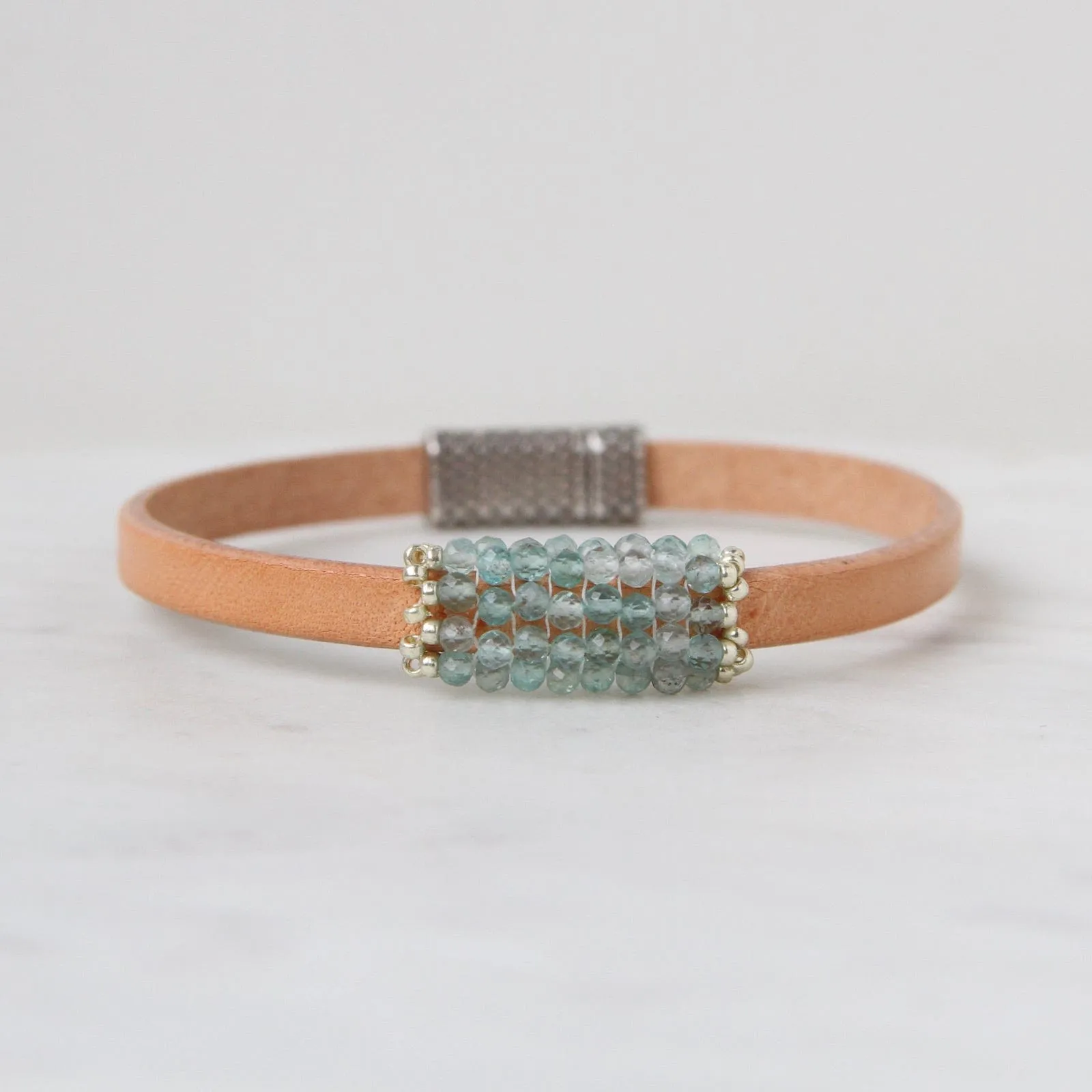 Hand Stitched Tiny Aquamarine Bracelet