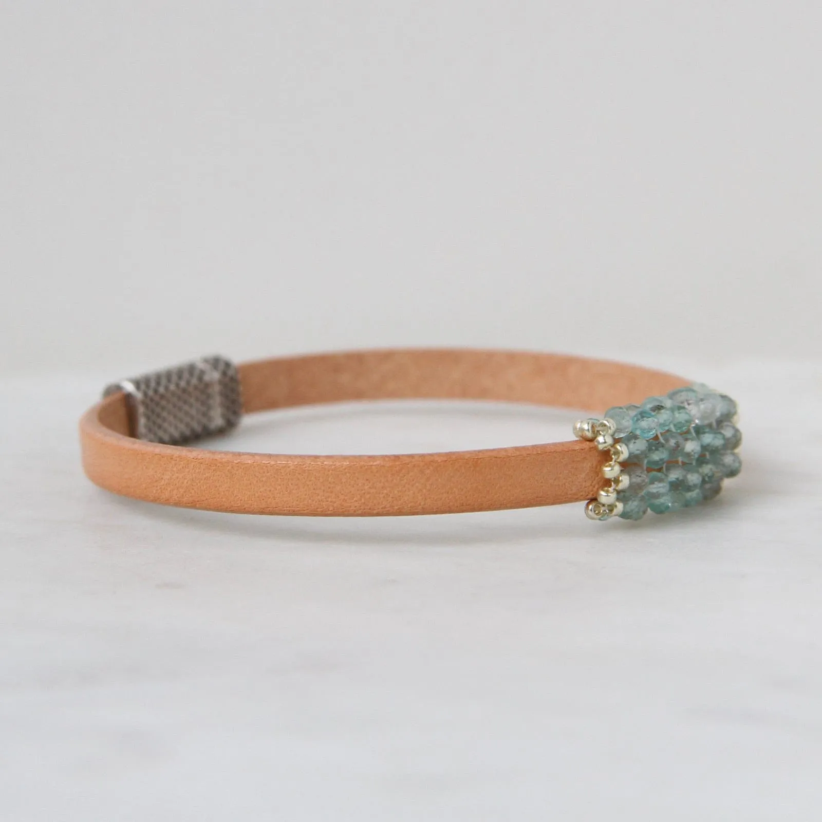 Hand Stitched Tiny Aquamarine Bracelet