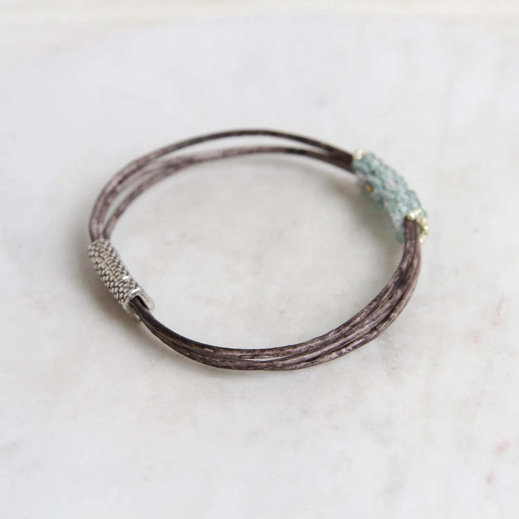 Hand Stitched Tiny Aquamarine with Japanese Seed Bead Picot Edge Bracelet