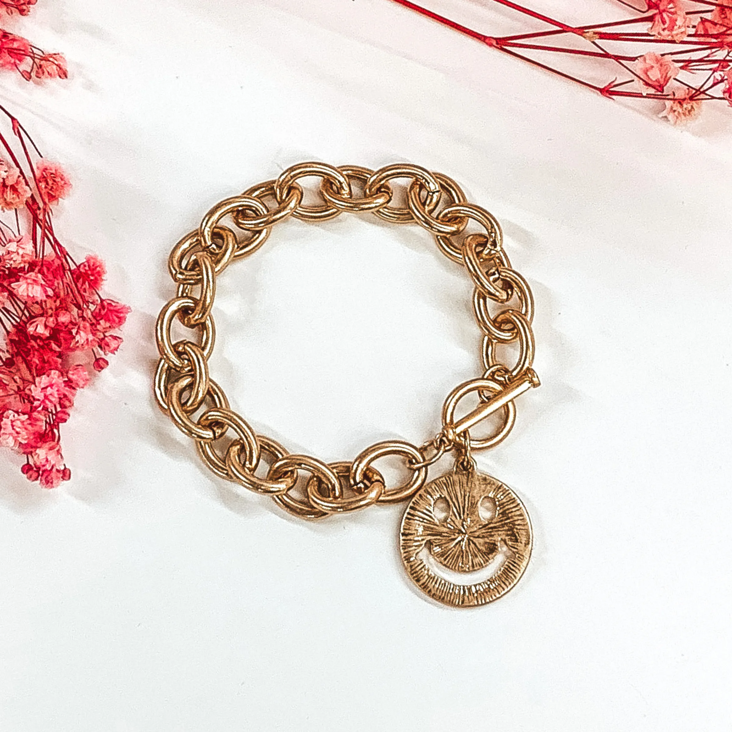 Happy Face Chained Bracelet in Gold