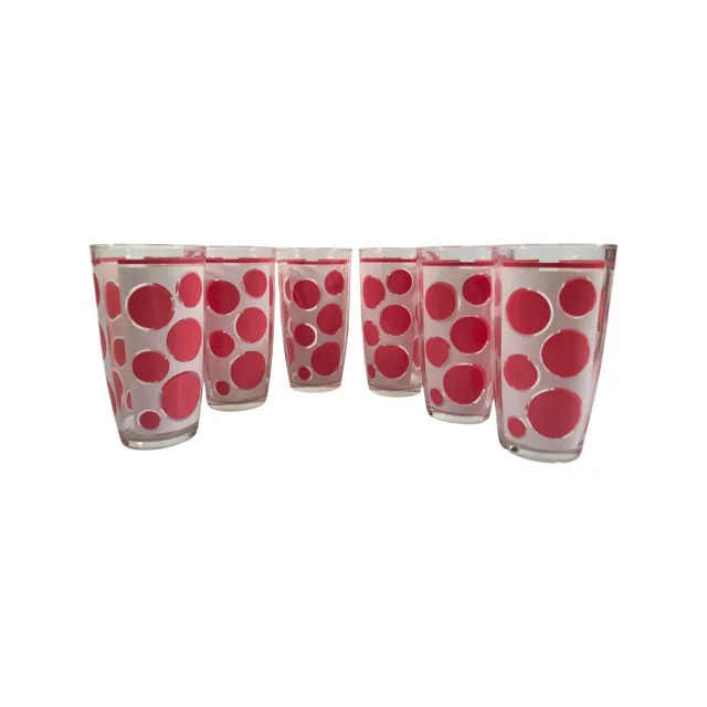 Hazel Atlas Mid-Century Pretty In Pink Polka Dot Glasses (Set of 6)