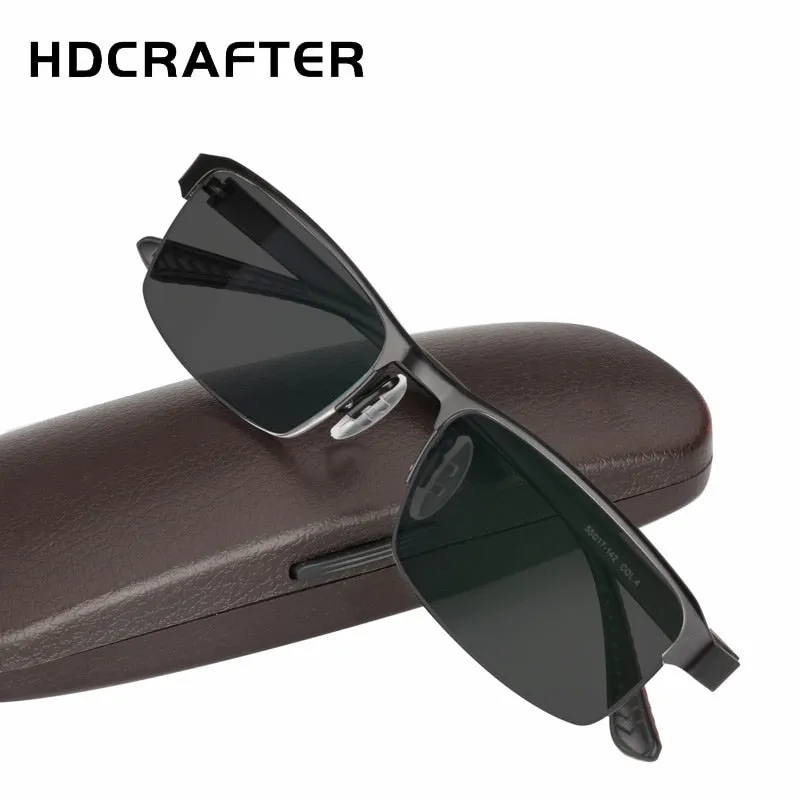 Hdcrafter Men's Semi Rim Rectangle Titanium Alloy Frame Photochromic Reading Glasses 9bs