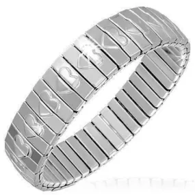 Heart Embossed Stainless Steel Stretch Link Bracelet